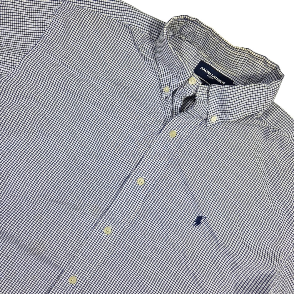 Ralph Lauren Golf Blake Mens Large Blue Gingham Short Sleeve Button Down Shirt